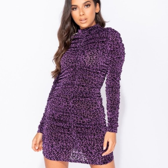 Dresses & Skirts - Long Sleeve High Neck Ruched Bodycon Mini Dress